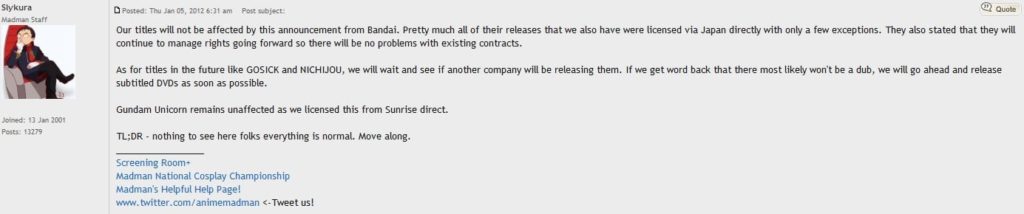 MadmanBandai In Regards to My Previous Article on Madman Entertainment and the Bandai Entertainment Releases They Hold Australian Licences To 1