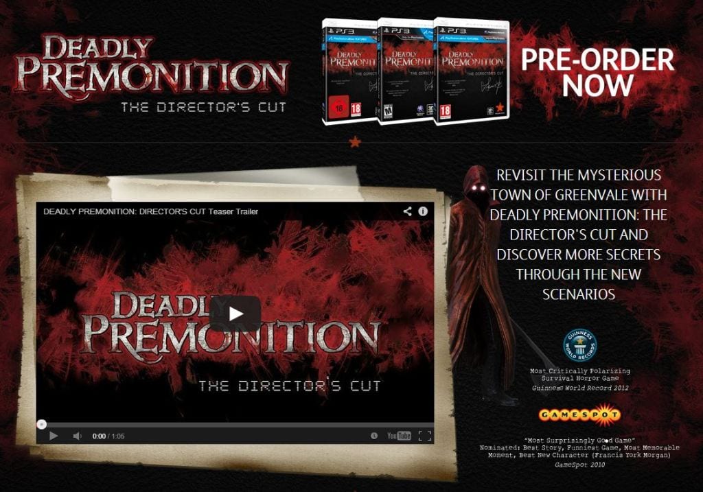 Rising Star Games Open Official Website for Deadly Premonition: The Director's Cut 1 Deadly