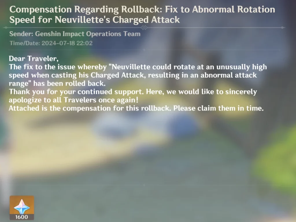 Genshin Impact: Fixes to Neuvillette's Charged Attack Rolled Back with Compensation 1 Genshin Impact: Fixes to Neuvillette's Charged Attack Rolled Back with Compensation 1